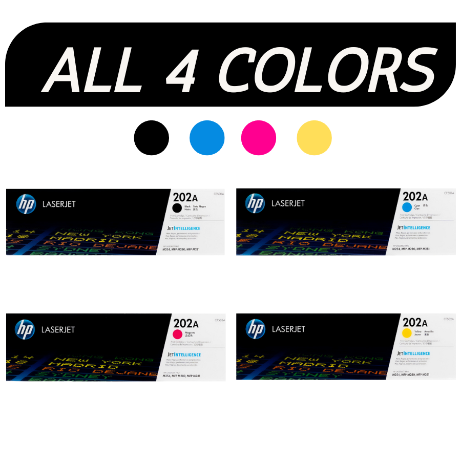 HP 202A SET | CF500A CF501A CF502A CF503A | Original HP Toner Cartridge - Black, Cyan, Magenta, Yellow