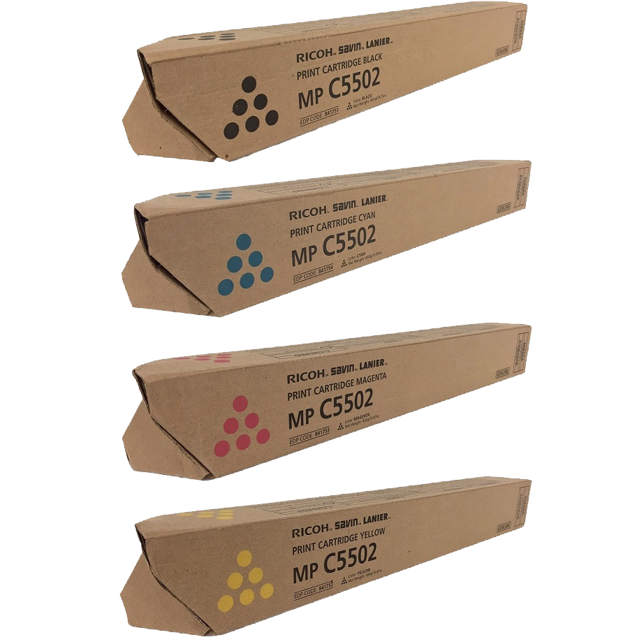 Ricoh MP-C5502 Set | 841751 841752 841753 841754 | Original Ricoh Laser Toner Cartridges – Black, Cyan, Magenta, Yellow