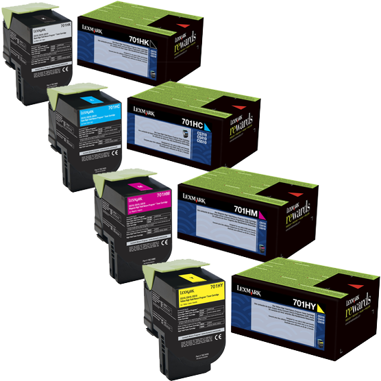 Lexmark 701H Set | 70C1HC0 70C1HK0 70C1HM0 70C1HY0 | Original Lexmark High-Yield Toner Cartridges – Black, Cyan, Magenta, Yellow