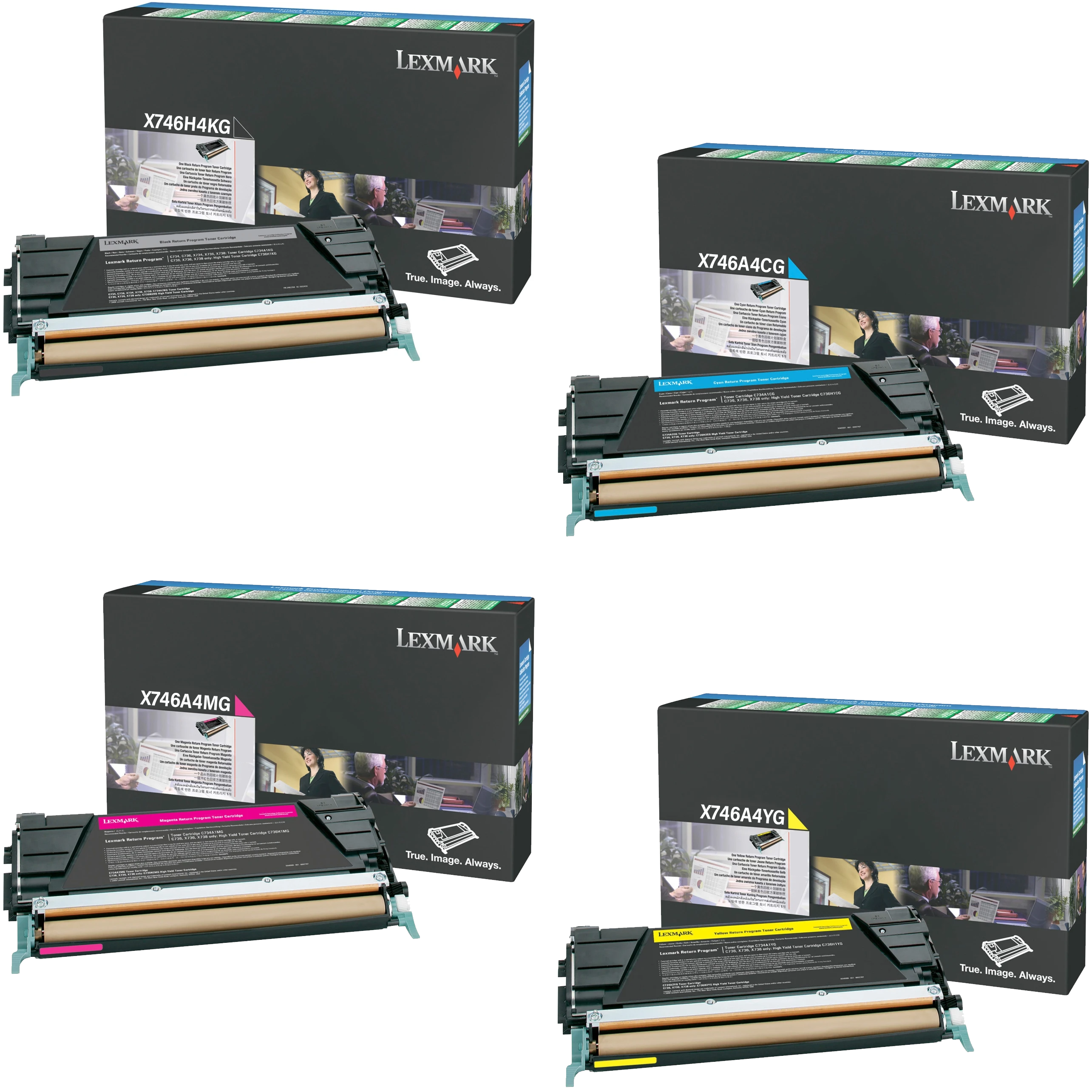 Lexmark X746A4 Set | X746H4KG X746A4CG X746A4MG X746A4YG | Original Lexmark Toner Cartridges – High-Yield Black, Cyan, Magenta, Yellow