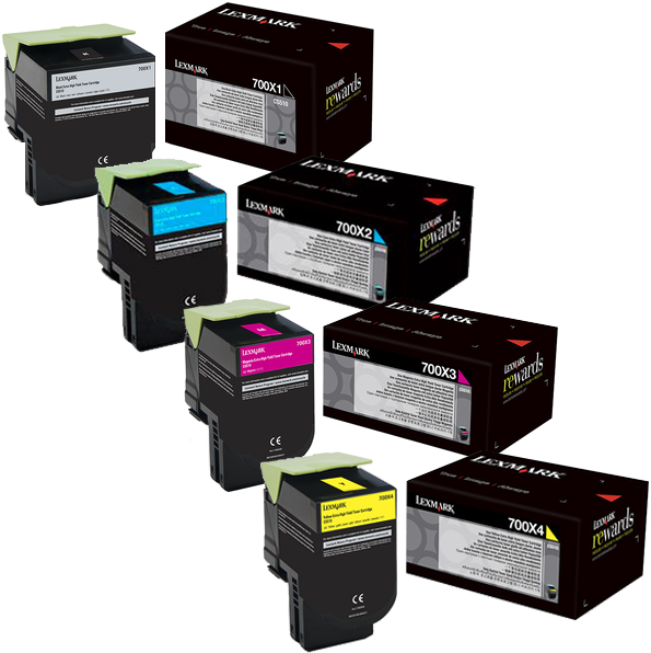 Lexmark 700X Set | 70C0X10 70C0X20 70C0X30 70C0X40 | Original Lexmark Extra High-Yield Toner Cartridges – Black, Cyan, Magenta, Yellow