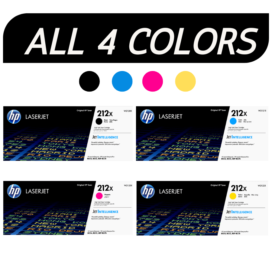 HP 212X SET All 4 colors | W2120X W2121X W2122X W2123X | Original HP High-Yield Toner Cartridges - Black, Cyan, Magenta, Yellow