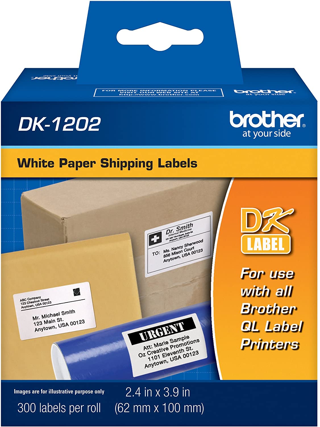 Brother Die-Cut Shipping Labels 2.4 x 3.9 White 300/Roll