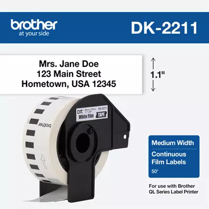 DK-2211 | Original Brother Continuous Length Film Label Tape - Black on White