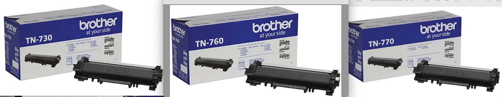 Brother TN-730, TN-760 and TN-770 toner cartridges