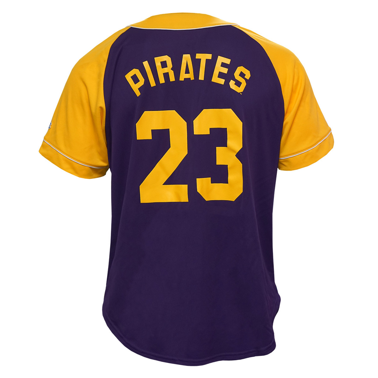 purple and yellow baseball jersey