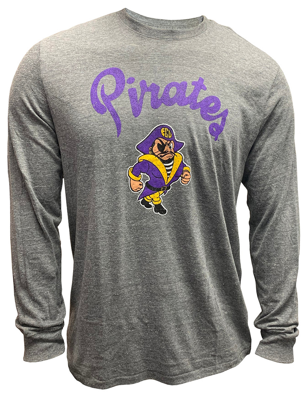 Grey ECU Pirates Long Sleeve Vintage Tee