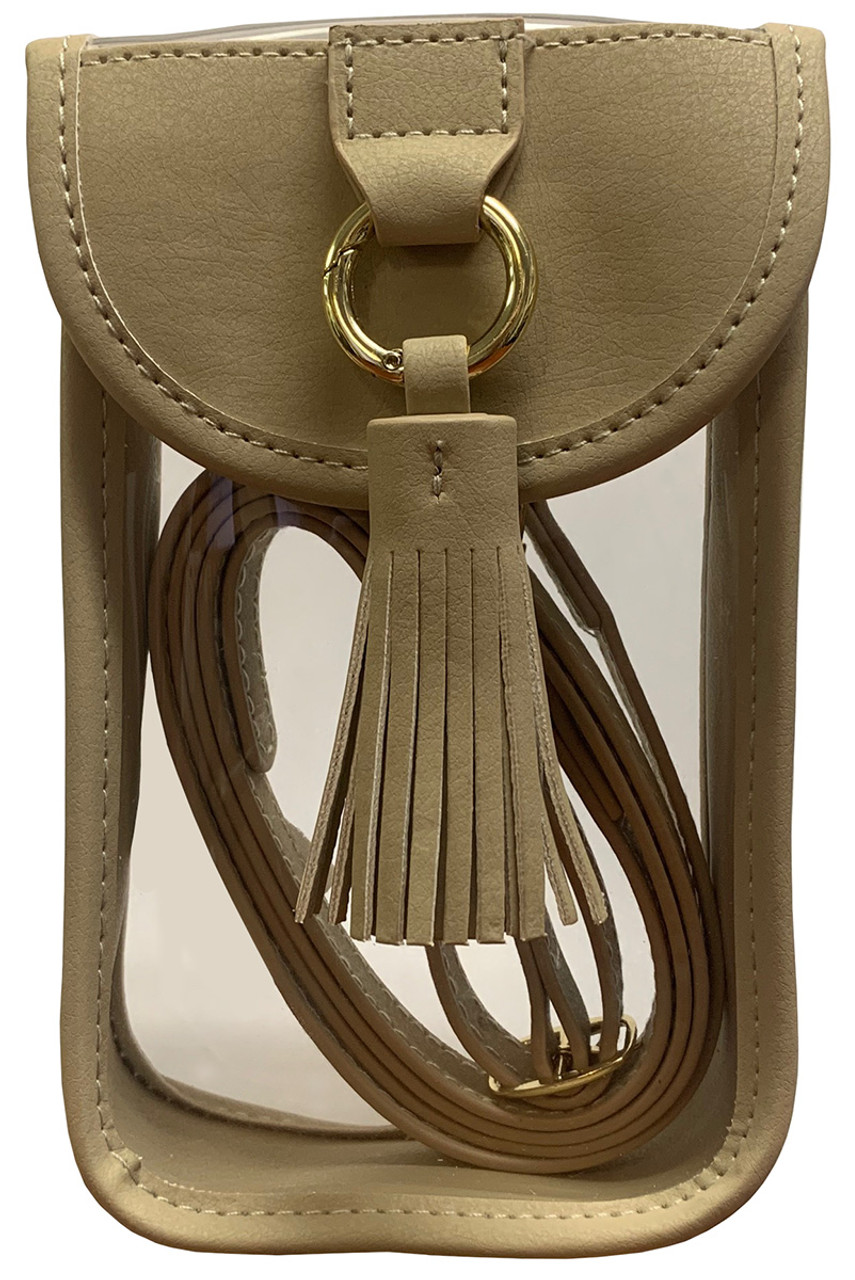 Faux Leather Cell Phone Crossbody. - One Inside Pocket - Clear Back Pocket  - Flap Button Closure - Strap 24