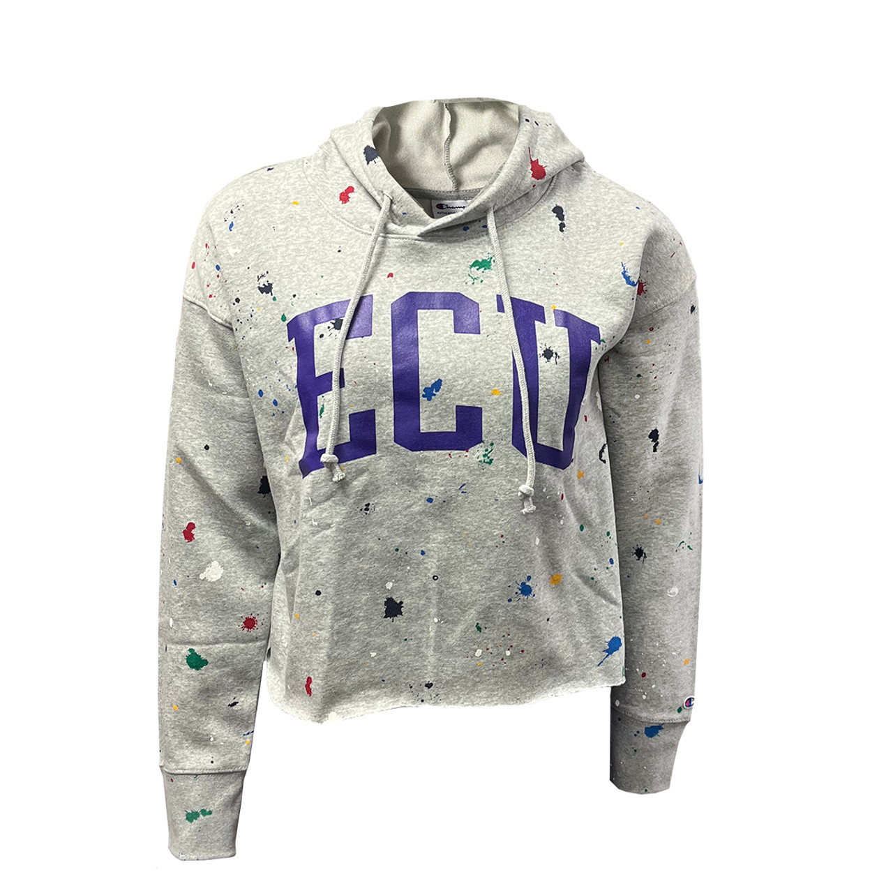 Grey Crop Arch Hoodie Paint Splatter University Book Exchange