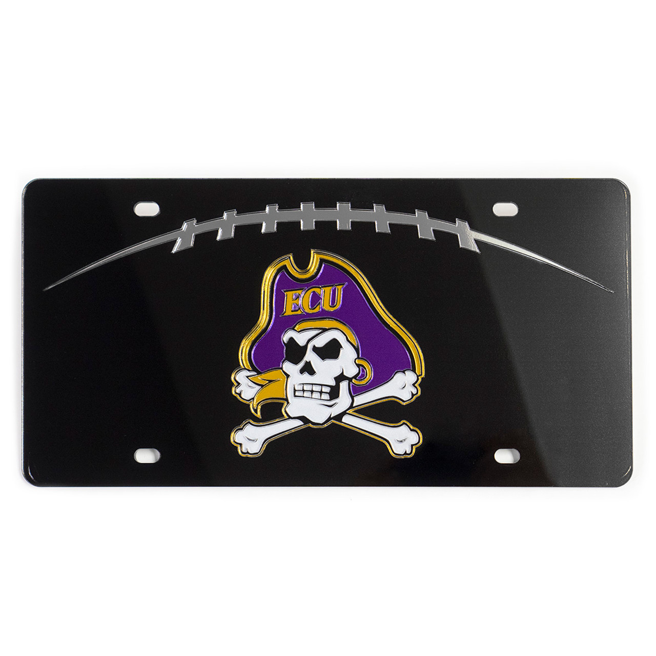 Black Jolly Roger Football Mirrored License Plate University