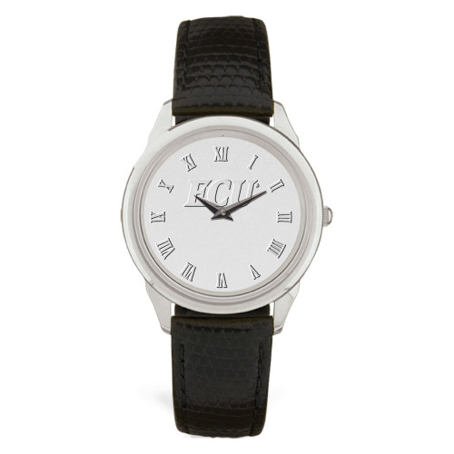 Silver Tone & Black Leather ECU Roman Men's Wristwatch