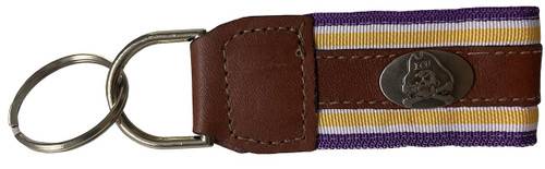 Leather,  Purple, and Gold Ribbon Keychain