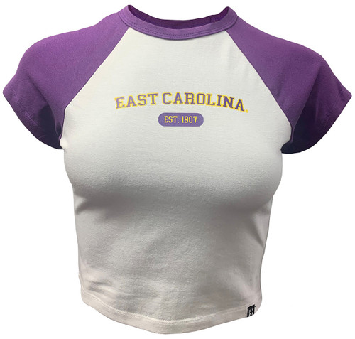 White Hype & Vice East Carolina 1097 Crop Top with Purple Sleeves