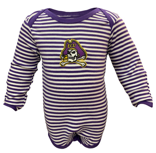 Purple and White Striped Long-sleeved Onesie w/ Jolly Roger