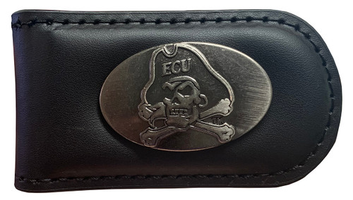 Black Leather Money Clip w/ Metal Jolly Roger