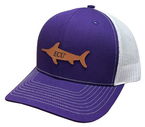 Purple and White Mesh Cap w/ Leather Marlin Patch