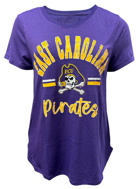 Purple Ladies ECU Tee Pirates with Jolly Roger Sleeve