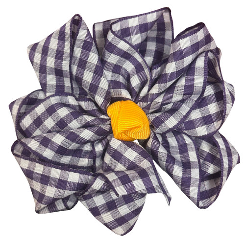 Purple Gingham Bow w/  Yellow Ribbon