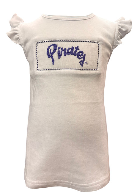 White Toddler Dress w/ Embroidered Pirates