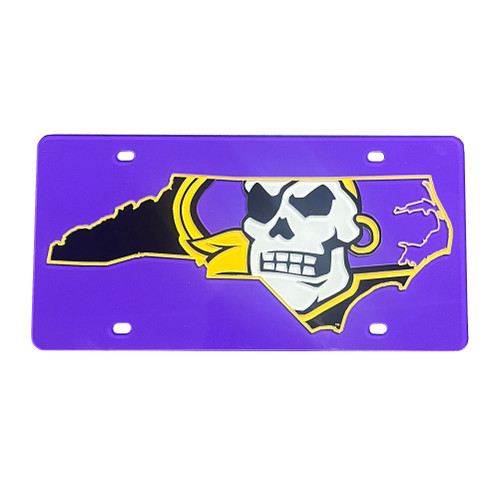 Purple ECU NC Jolly Roger Acrylic License Plate