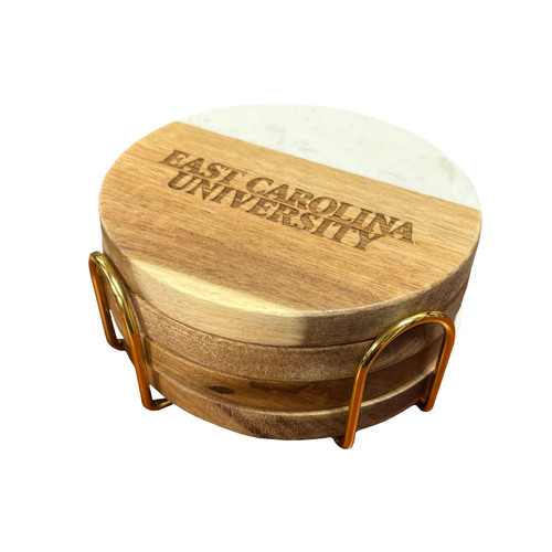Wood and Marble East Carolina University Coaster Set