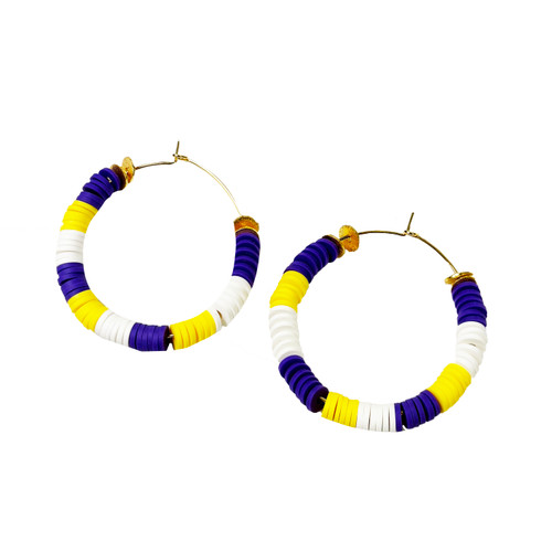 Purple, Gold and White Rookie Hoop Earrings