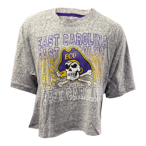 Ladies Grey Distressed Watercolor Jolly Roger Tee