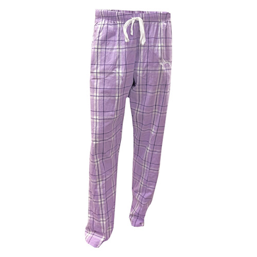 Purple and White Plaid Pirates Script Pajama Pants