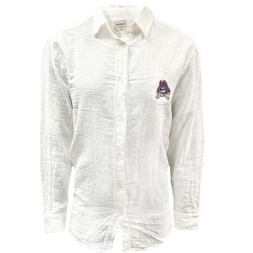 Ladies White Long Sleeve Jolly Roger Button up