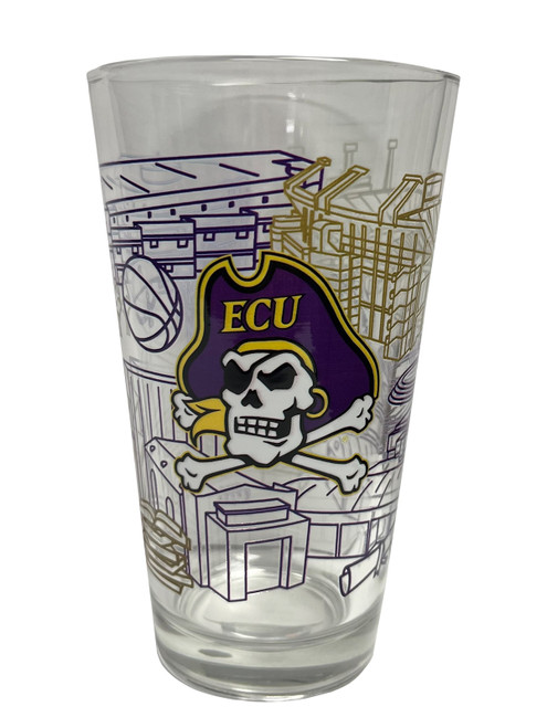 Purple and Gold ECU Campus Outline Pint Glass