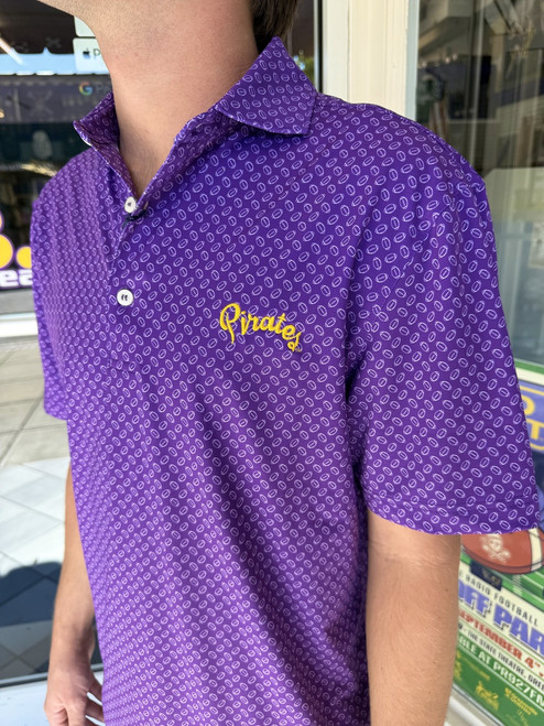 Purple Blitz Turtleson Polo with Footballs All Over & Pirates Script Logo