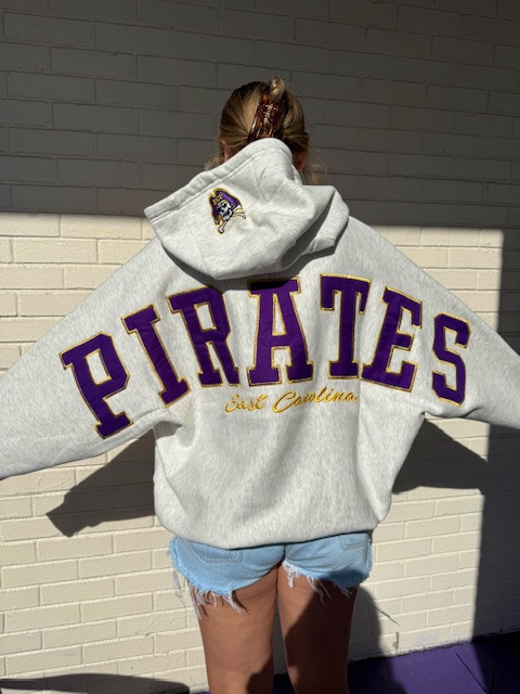Ladies Grey One-Size Pirates Embroidered Hoodie
