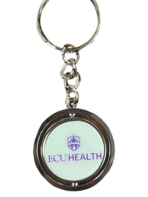 Purple and White ECU Health Cupola Spinner Keyring