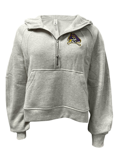 Lululemon Ladies Gray Jolly Roger Scuba Oversized Half-Zip Hoodie