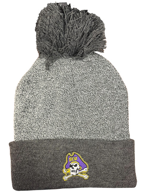 Gray Jolly Roger Knit Pom Beanie