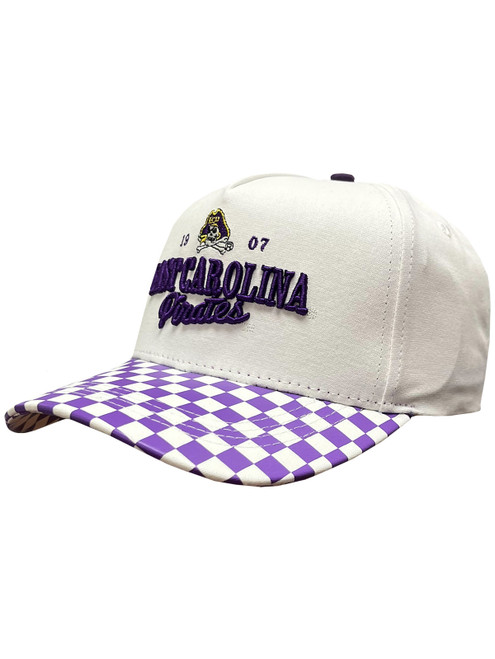 Ladies White and Purple Checkered East Carolina Pirates 1907 Cap
