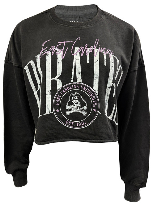 Ladies Black East Carolina Pirates Hall Of Fame Cropped Long Sleeve