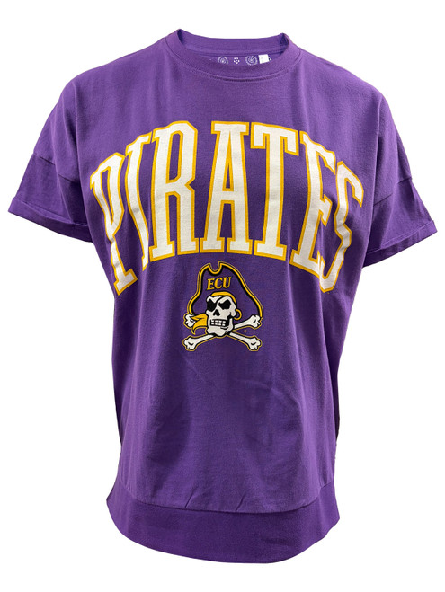 Ladies Purple Pirates & Jolly Roger Cuffed Sleeve Tee