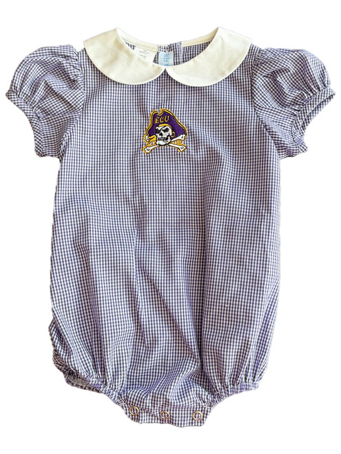 Infant Purple and White Gingham Jolly Roger Onesie