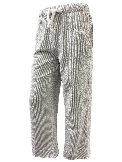 Ladies Gray Pirates Script Seersucker Pants