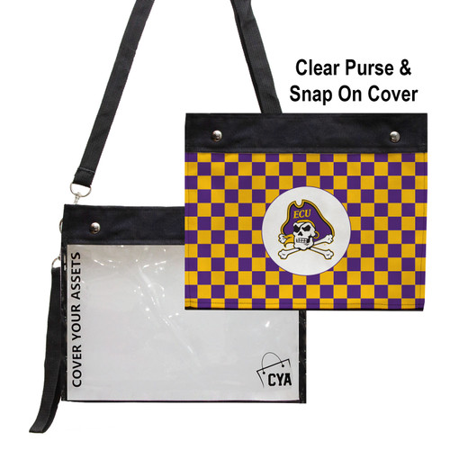 Clear Purse w/ Detachable Purple & Gold Checkered Jolly Roger Cover