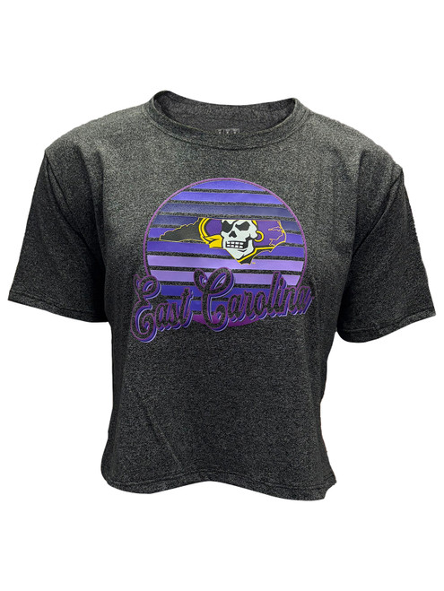 Ladies Gray Pirate State of Mind Purple Stripes Crop Tee