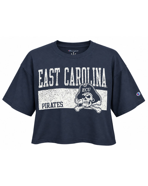Ladies Champion East Carolina Pirates Jolly Roger Navy Boyfriend Crop Tee