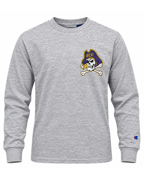 Youth Champion Jolly Roger East Carolina Pirates Triangle Long-Sleeve Gray Jersey Tee