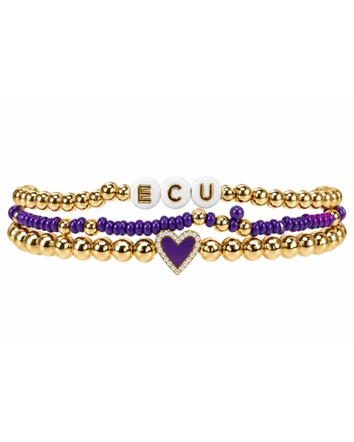 Color Shout ECU Heart Purple and Gold Stack Bracelets