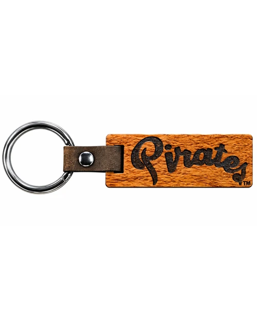 Lazer Edge Pirates Script Cherry Wood Keychain