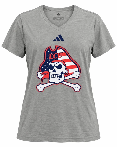 Ladies Adidas Jolly Roger Star and Stripes V-Neck Gray Tee