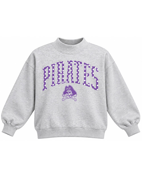 Ladies Pressbox Polka Dot Pirates Jolly Roger Gray Mockneck