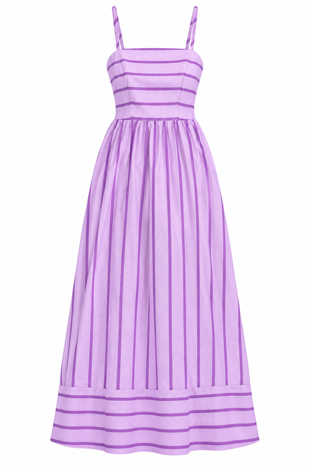 Ladies One Fashion Spaghetti Strap Purple Striped Lavender Maxi Sundress