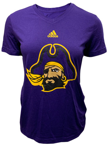 Ladies Purple V-neck Tee w/ Pirates, Jolly Roger & Heart